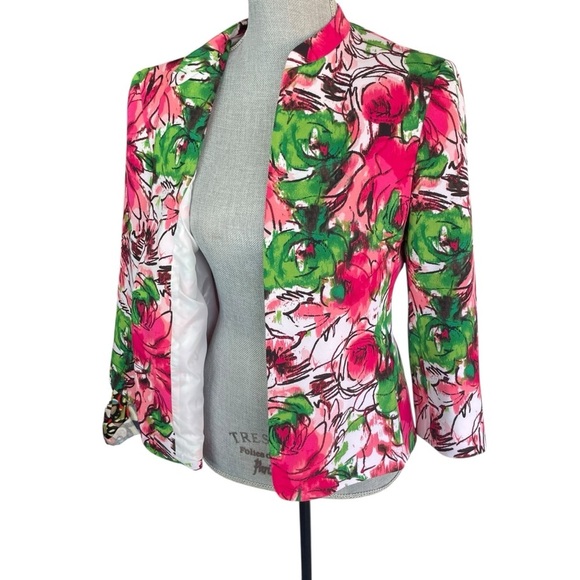 Evan Picone Floral Blazer Jacket Women’s 6P Pink Green Open Front Lined Spring - Picture 4 of 13